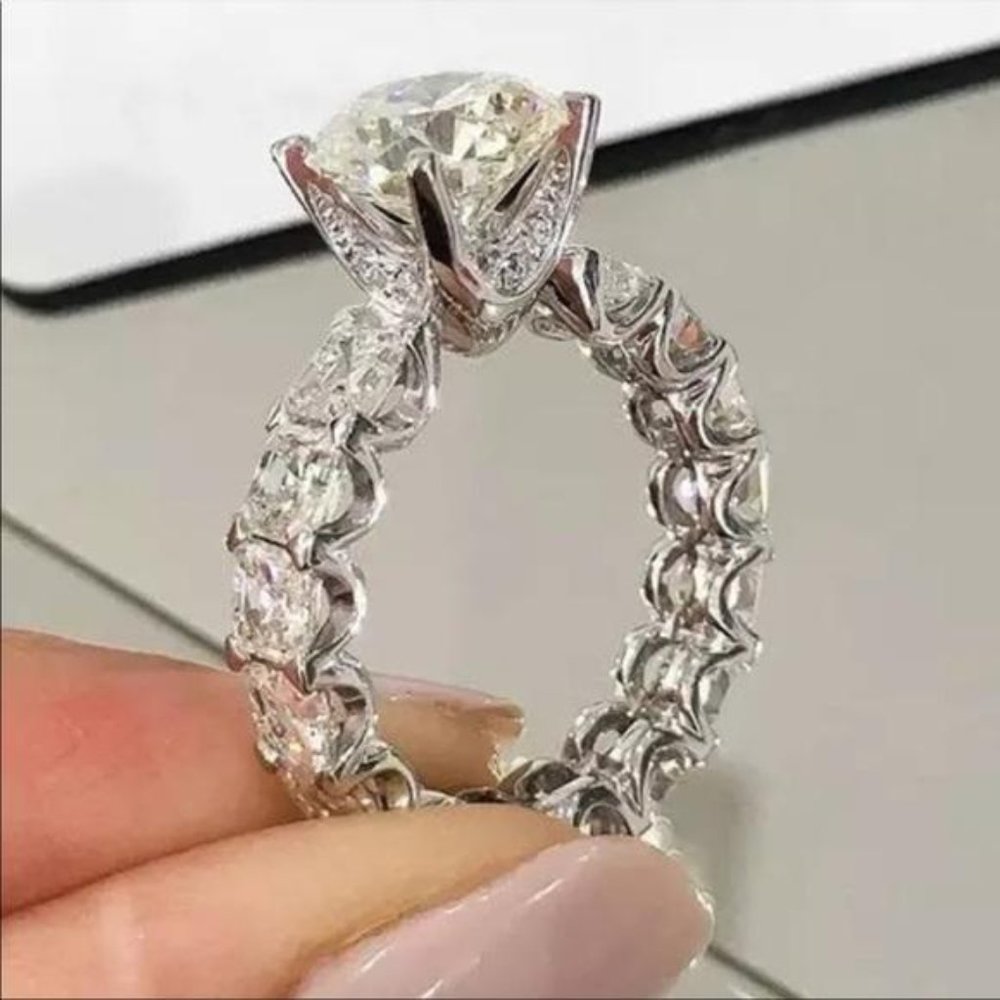 DIAMOND 925 STERLING SILVER ENGAGEMENT RING - Picture 3 of 6